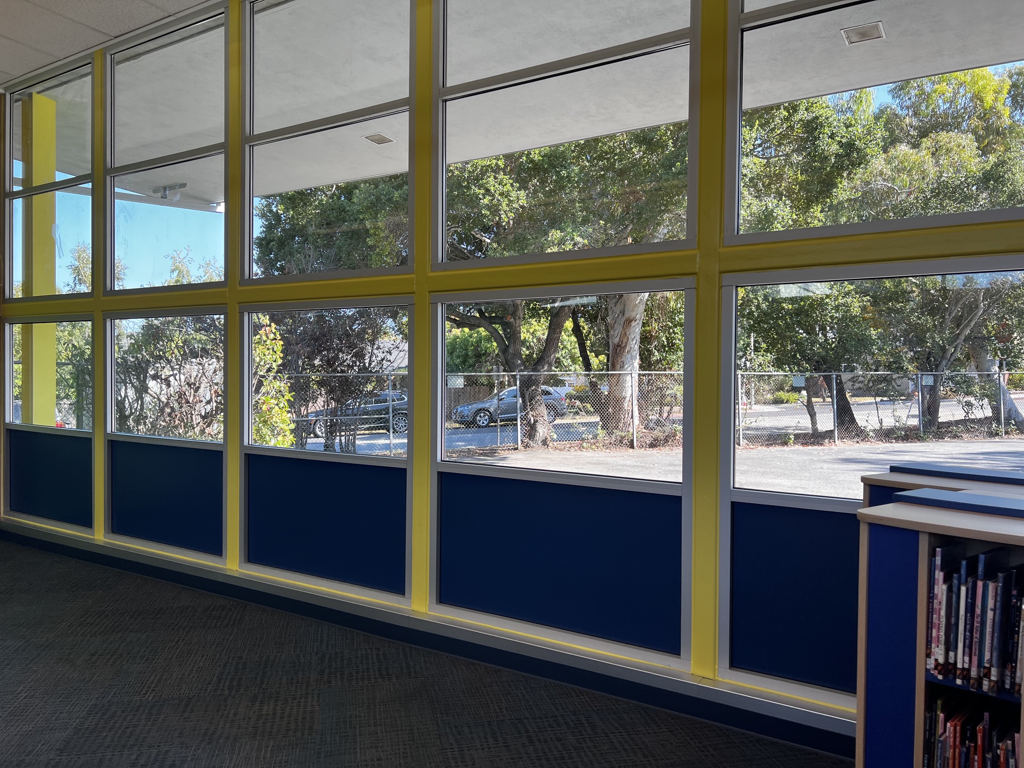 Interior view of a library with brand-new windows